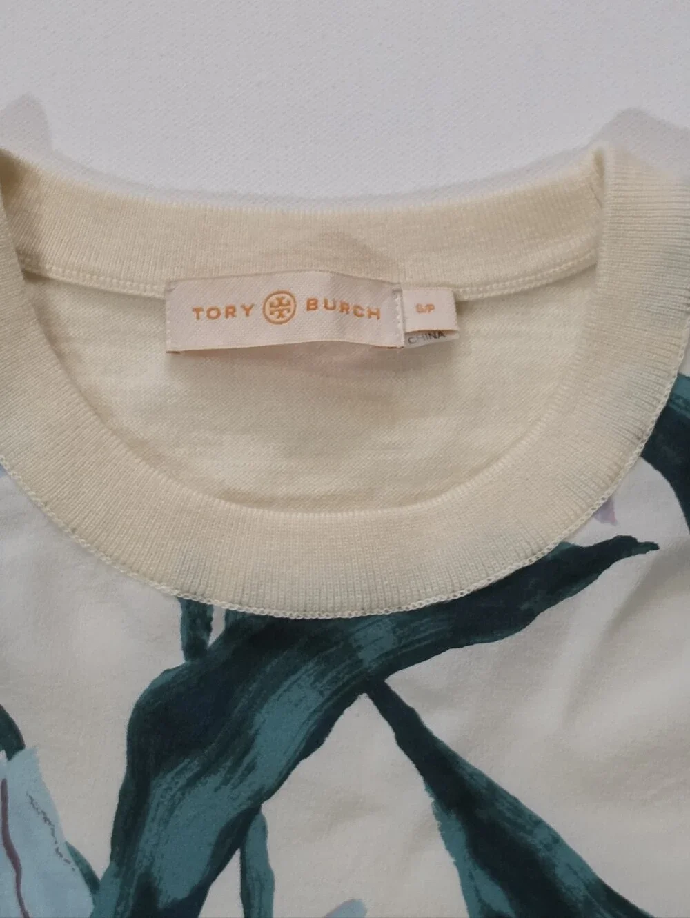 Tory Burch Merino Silk Wool Sweater Womens S/P Cream Green  Floral Feminine Chic